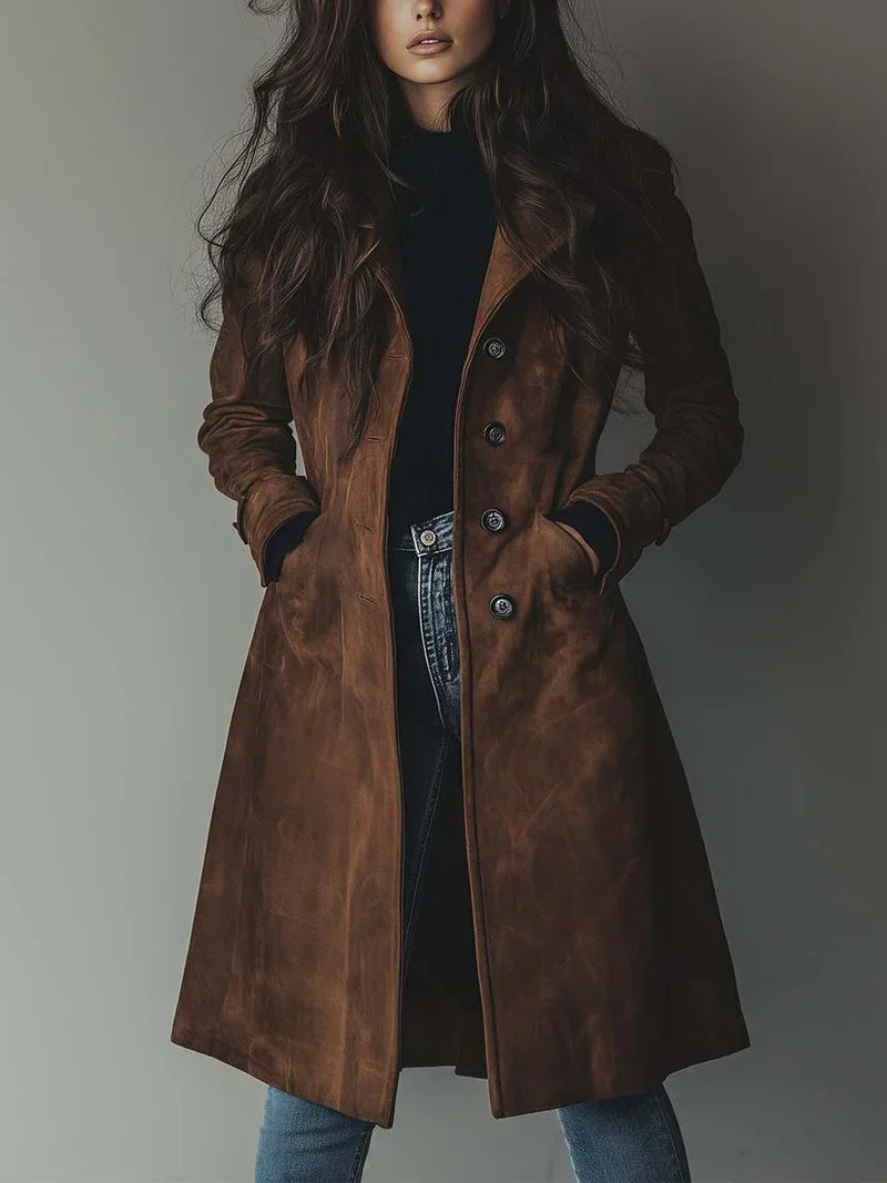 Teresa | Vintage Stílusú Zamsz Trench Kabát