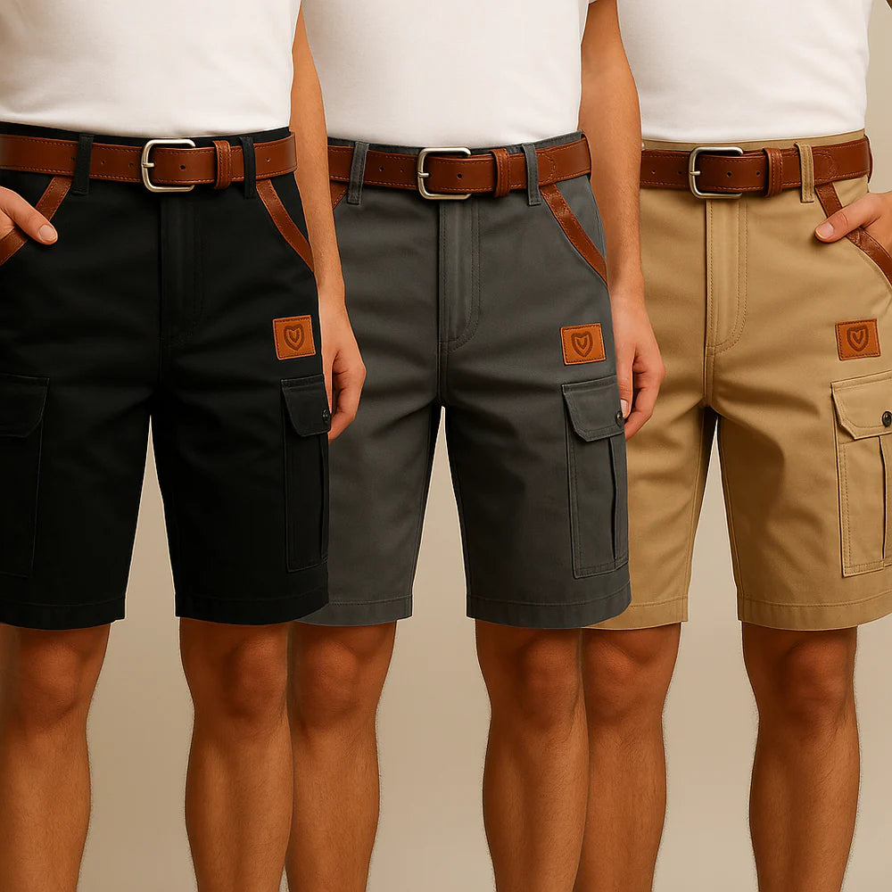 Petrus | Strapabíró cargo rövidnadrág bőr részletekkel